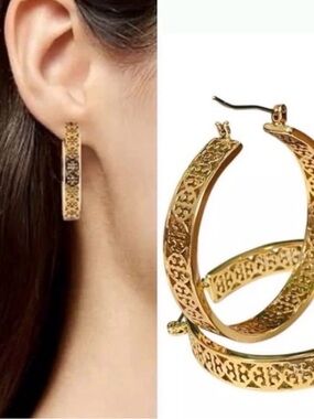 Tory Burch Gold Kingsley Hoop Earrings NWT